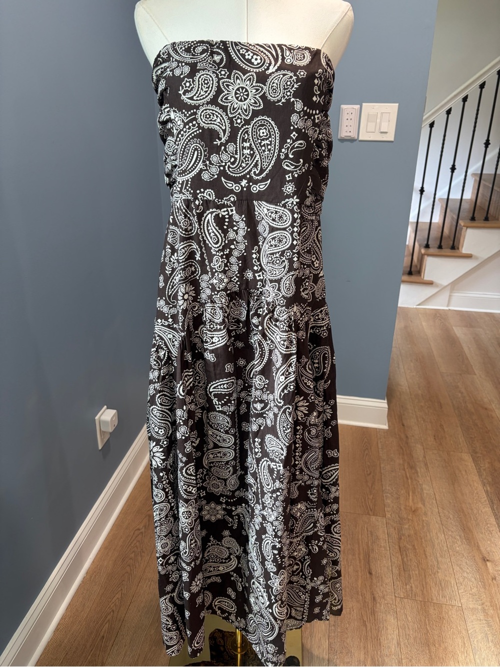 Band of the Free Brown Paisley Strapless Maxi Dress Cotton Size Large